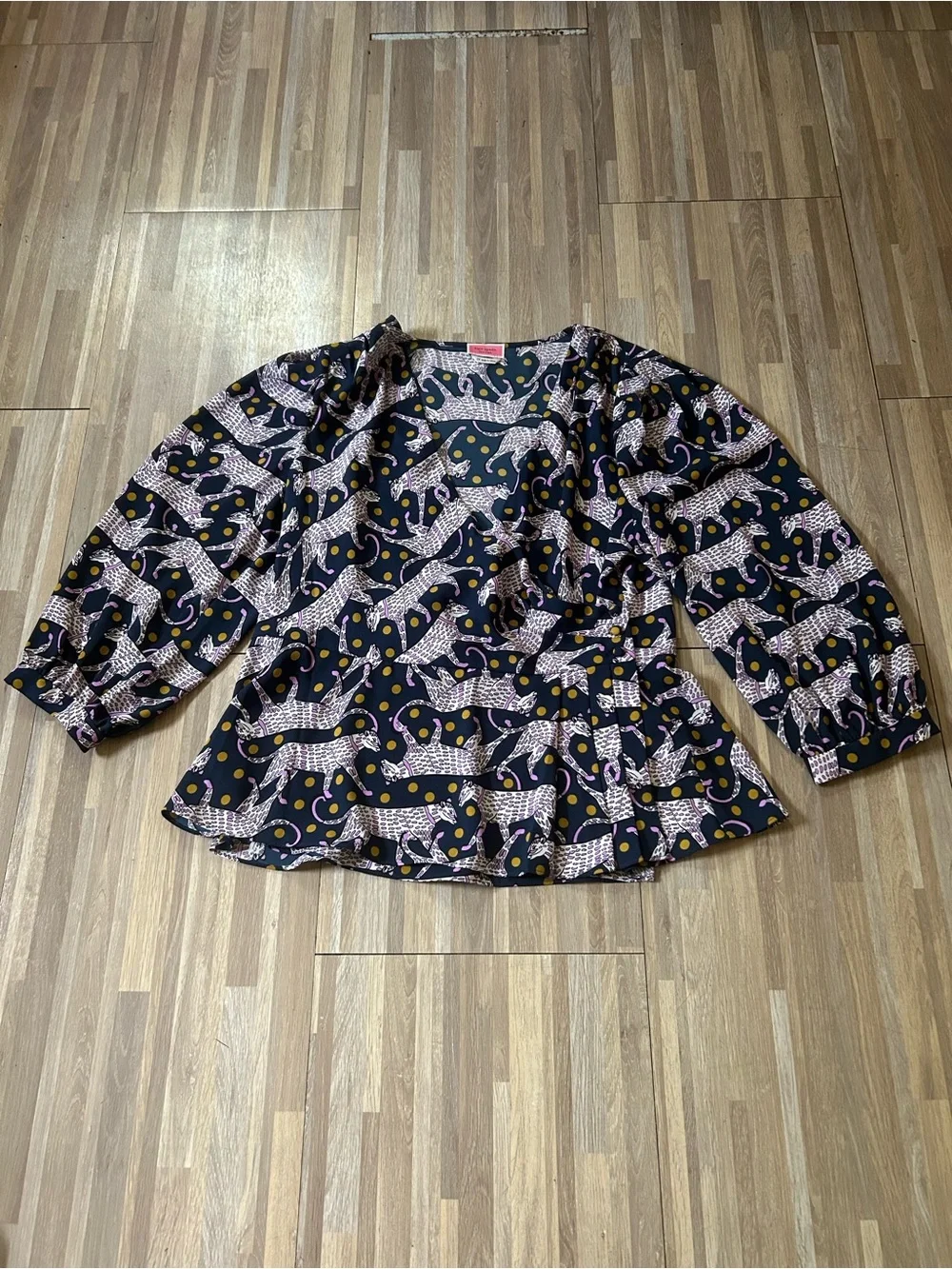 Kate Spade New York Panther Wrap Top Blouse Blue/Purple/Gold Size 14